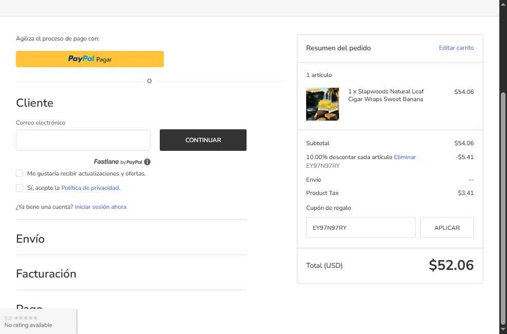 Buitrago Cigars checkout page showing Buitrago Cigars coupon code box | Screenshot taken by SimplyCodes community member on Aug 9, 2025