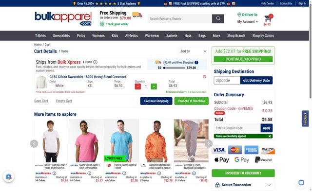 BulkApparel checkout page showing BulkApparel coupon code box | Screenshot taken by SimplyCodes community member on Jul 27, 2025