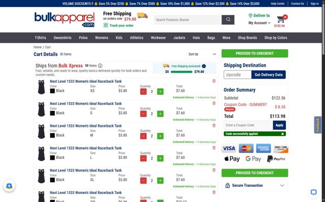 BulkApparel checkout page showing BulkApparel coupon code box | Screenshot taken by SimplyCodes community member on Aug 26, 2025