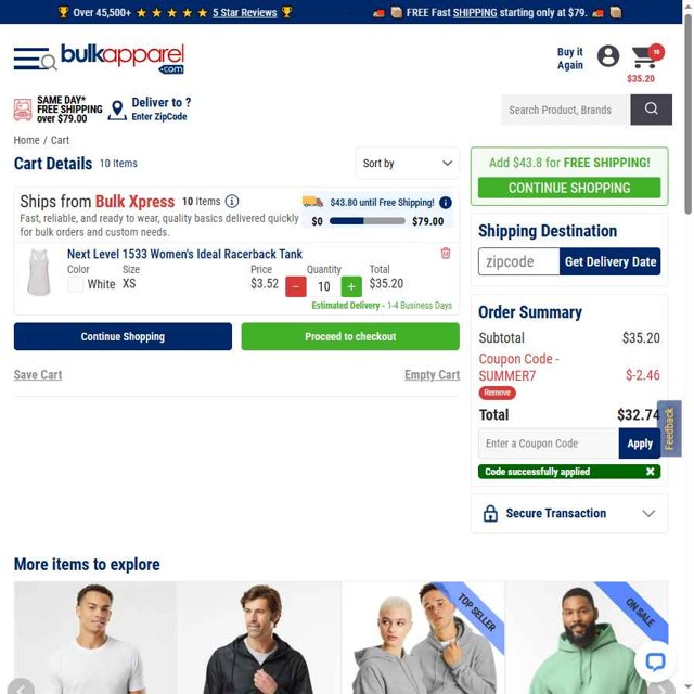 BulkApparel checkout page showing BulkApparel coupon code box | Screenshot taken by SimplyCodes community member on Aug 19, 2025