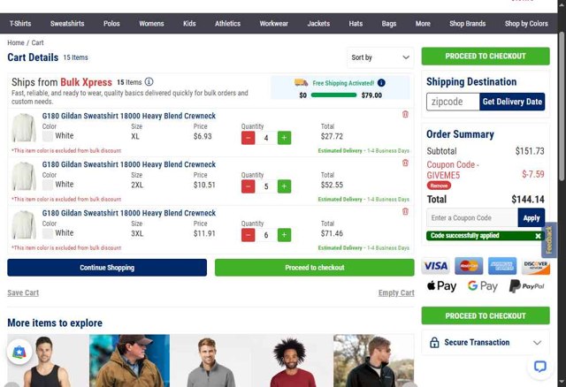 BulkApparel checkout page showing BulkApparel coupon code box | Screenshot taken by SimplyCodes community member on Apr 27, 2025
