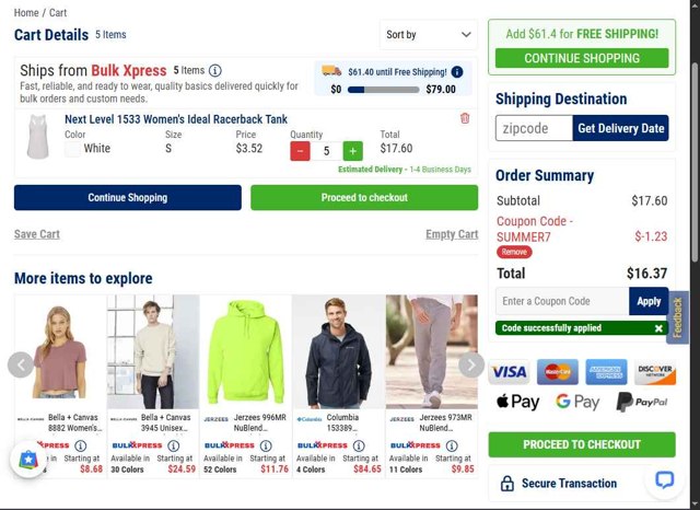 BulkApparel checkout page showing BulkApparel coupon code box | Screenshot taken by SimplyCodes community member on Aug 7, 2025
