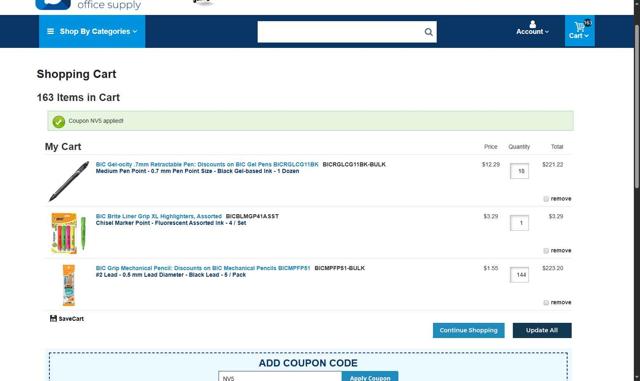 Bulk Office Supply checkout page showing Bulk Office Supply coupon code box | Screenshot taken by SimplyCodes community member on Jul 31, 2025