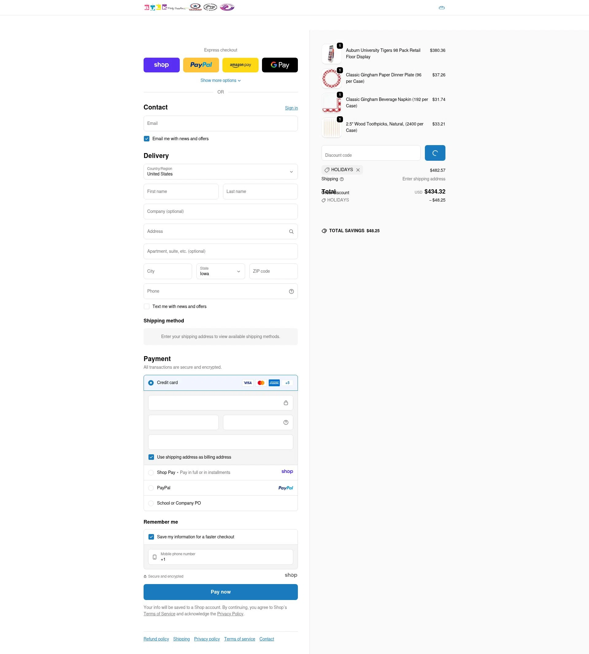 Bulk Party Supplies checkout page showing Bulk Party Supplies promo code box | Screenshot taken by SimplyCodes community member on Jan 4, 2026