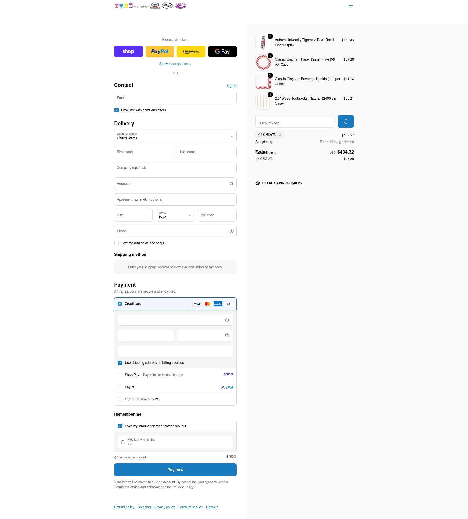 Bulk Party Supplies checkout page showing Bulk Party Supplies promo code box | Screenshot taken by SimplyCodes community member on Jan 4, 2026