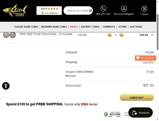Bullion Shark checkout page showing Bullion Shark coupon code box | Screenshot taken by SimplyCodes community member on Jul 22, 2025