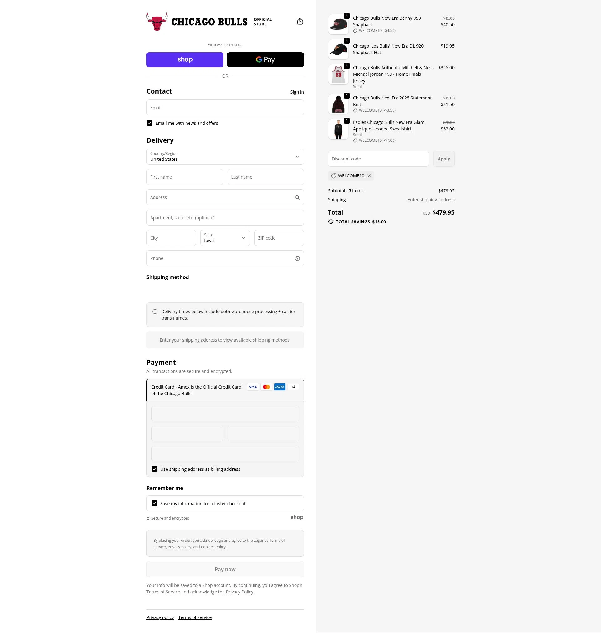 Chicago Bulls Store checkout page showing Chicago Bulls Store discount code box | Screenshot taken by SimplyCodes community member on Jan 3, 2026