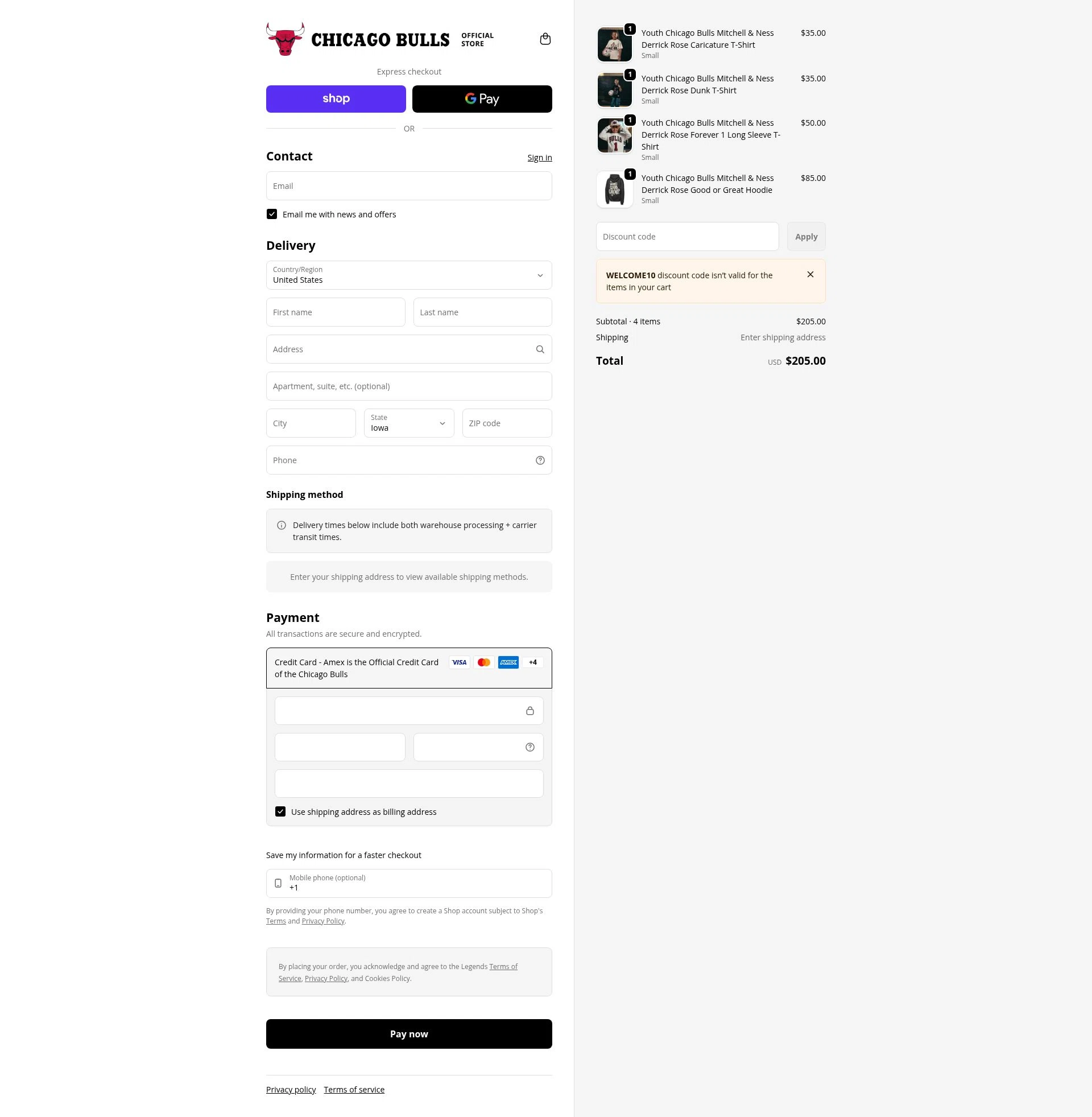 Chicago Bulls Store checkout page showing Chicago Bulls Store discount code box | Screenshot taken by SimplyCodes community member on Feb 1, 2026