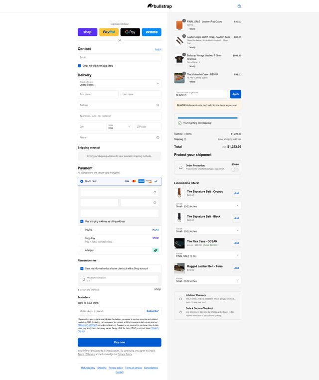 Bullstrap checkout page showing Bullstrap discount code box | Screenshot taken by SimplyCodes community member on Sep 3, 2025
