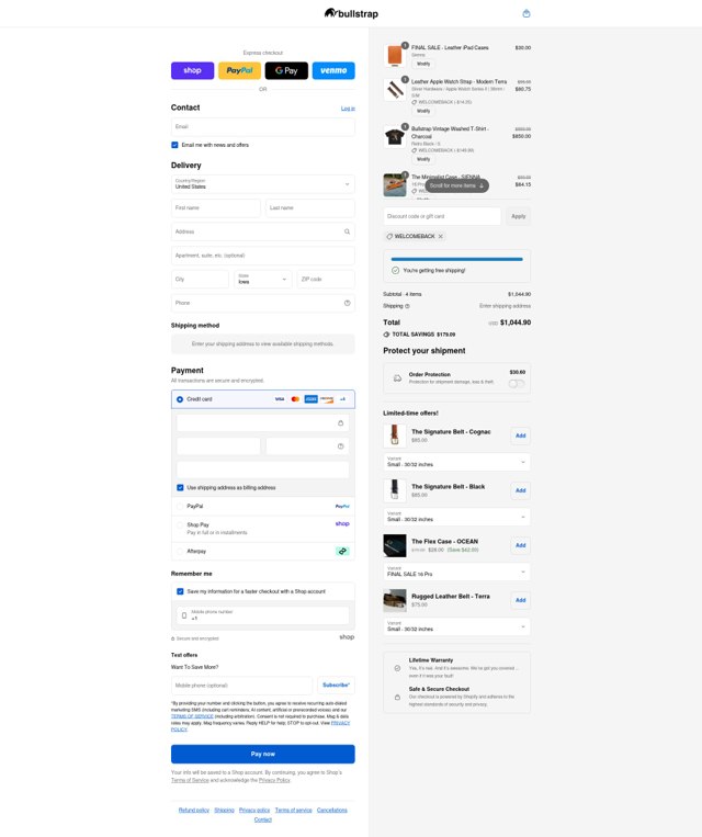 Bullstrap checkout page showing Bullstrap discount code box | Screenshot taken by SimplyCodes community member on Sep 3, 2025