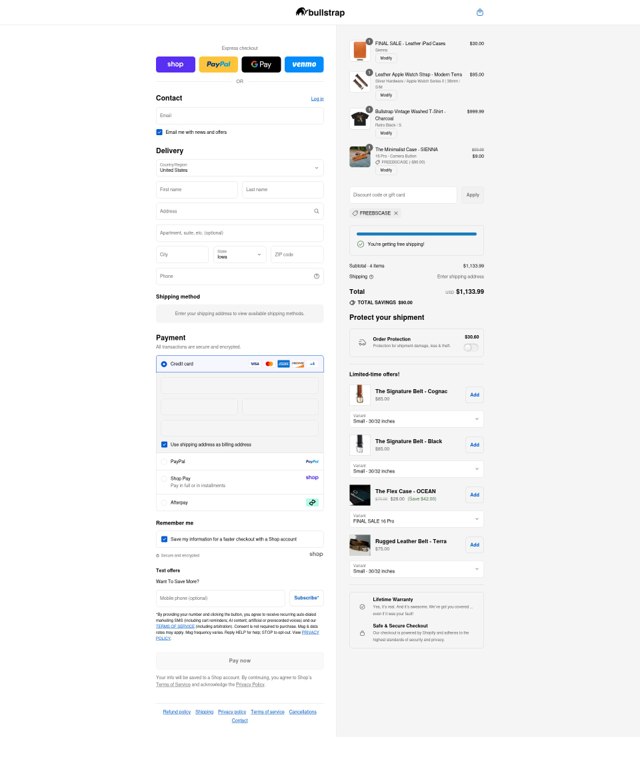 Bullstrap checkout page showing Bullstrap discount code box | Screenshot taken by SimplyCodes community member on Sep 3, 2025