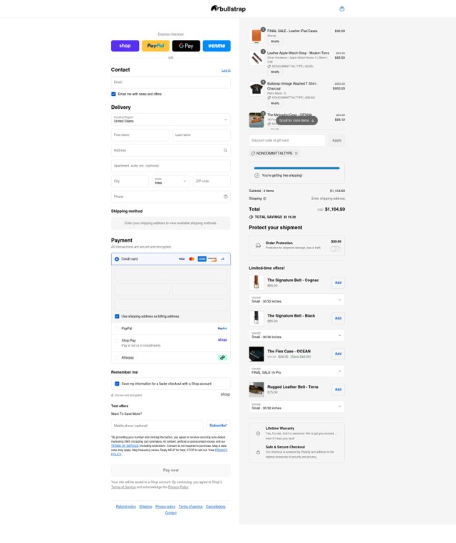 Bullstrap checkout page showing Bullstrap discount code box | Screenshot taken by SimplyCodes community member on Sep 3, 2025
