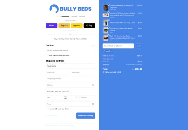 Bully Beds checkout page showing Bully Beds promo code box | Screenshot taken by SimplyCodes community member on Sep 3, 2025