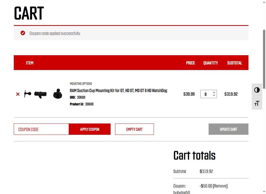 Bully Dog checkout page showing Bully Dog promo code box | Screenshot taken by SimplyCodes community member on Jan 5, 2026