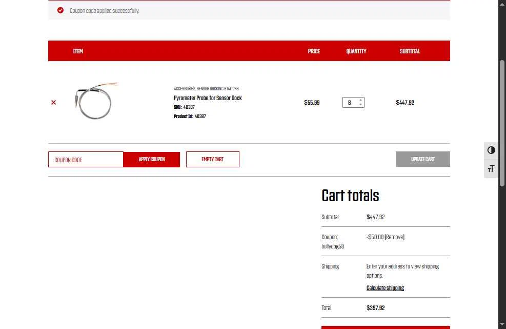 Bully Dog checkout page showing Bully Dog promo code box | Screenshot taken by SimplyCodes community member on Nov 8, 2025