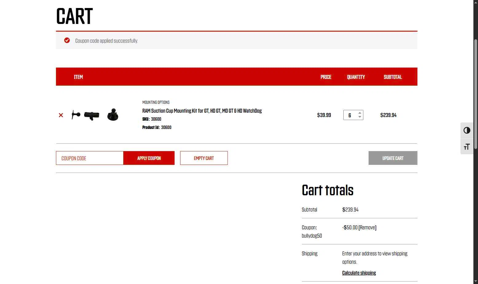 Bully Dog checkout page showing Bully Dog promo code box | Screenshot taken by SimplyCodes community member on Oct 10, 2025