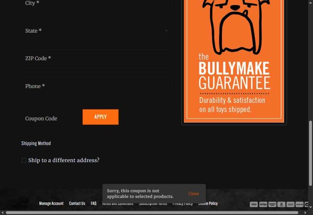 Bullymake checkout page showing Bullymake coupon code box | Screenshot taken by SimplyCodes community member on Aug 14, 2025