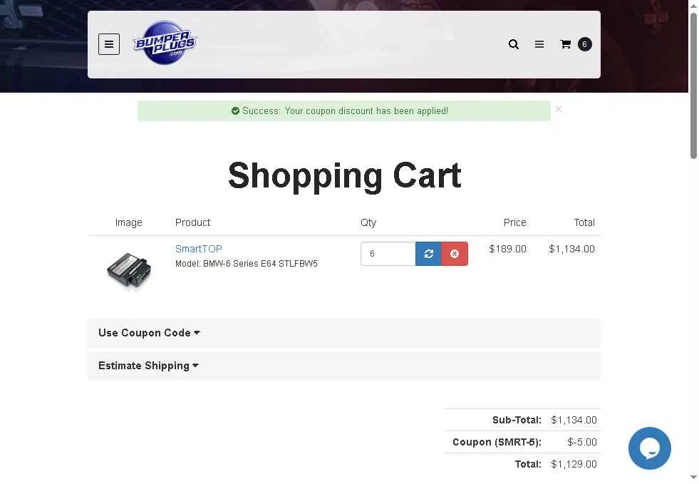 BumperPlugs.com checkout page showing BumperPlugs.com coupon code box | Screenshot taken by SimplyCodes community member on May 6, 2025