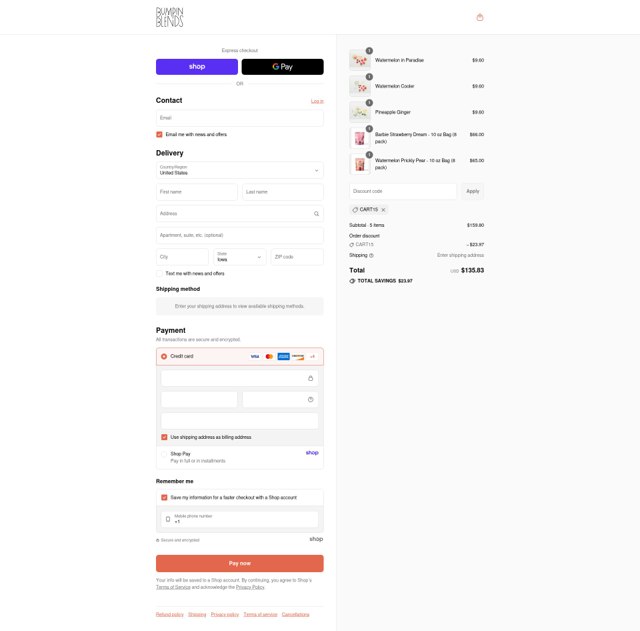 Bumpin Blends checkout page showing Bumpin Blends discount code box | Screenshot taken by SimplyCodes community member on Sep 3, 2025