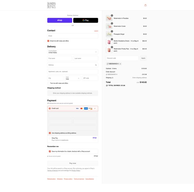 Bumpin Blends checkout page showing Bumpin Blends discount code box | Screenshot taken by SimplyCodes community member on Sep 3, 2025