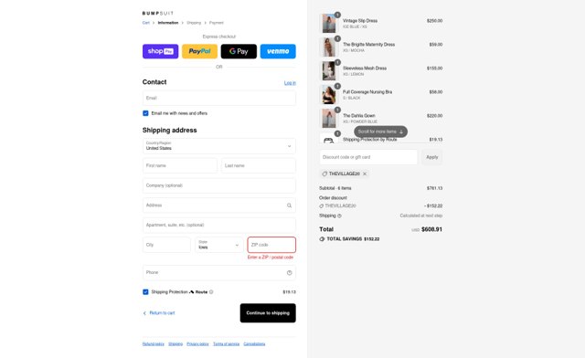 Bumpsuit checkout page showing Bumpsuit discount code box | Screenshot taken by SimplyCodes community member on Aug 22, 2025