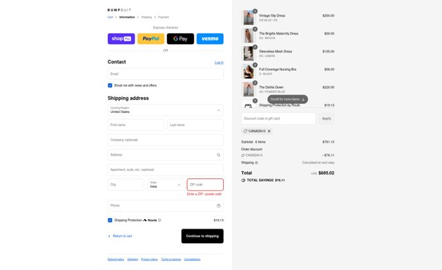 Bumpsuit checkout page showing Bumpsuit discount code box | Screenshot taken by SimplyCodes community member on Aug 22, 2025