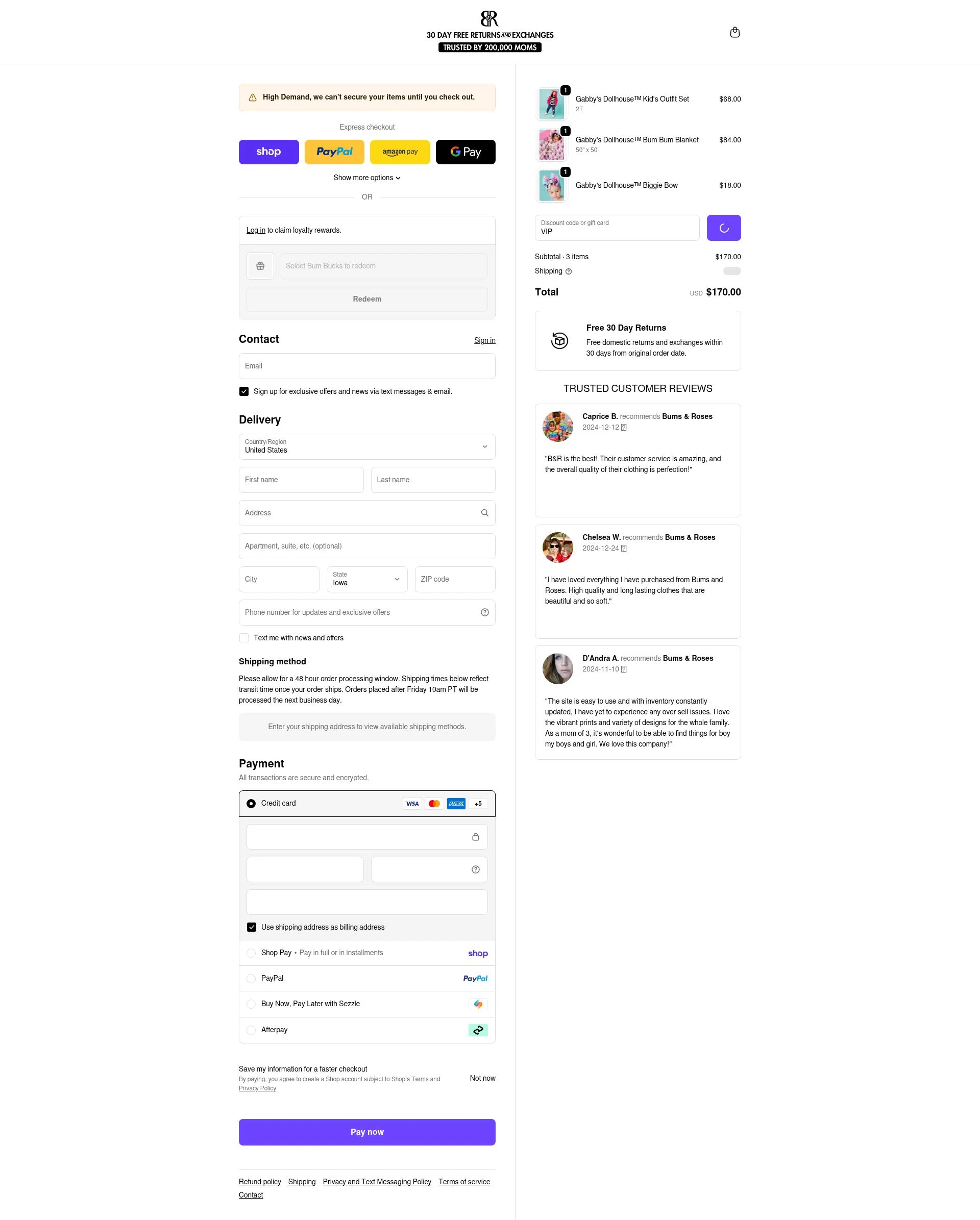 Bums & Roses checkout page showing Bums & Roses discount code box | Screenshot taken by SimplyCodes community member on Feb 14, 2026