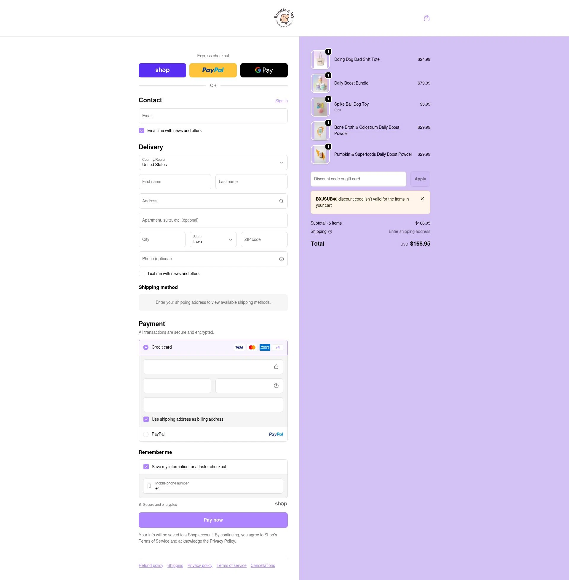 Bundle x Joy checkout page showing Bundle x Joy promo code box | Screenshot taken by SimplyCodes community member on Jan 7, 2026