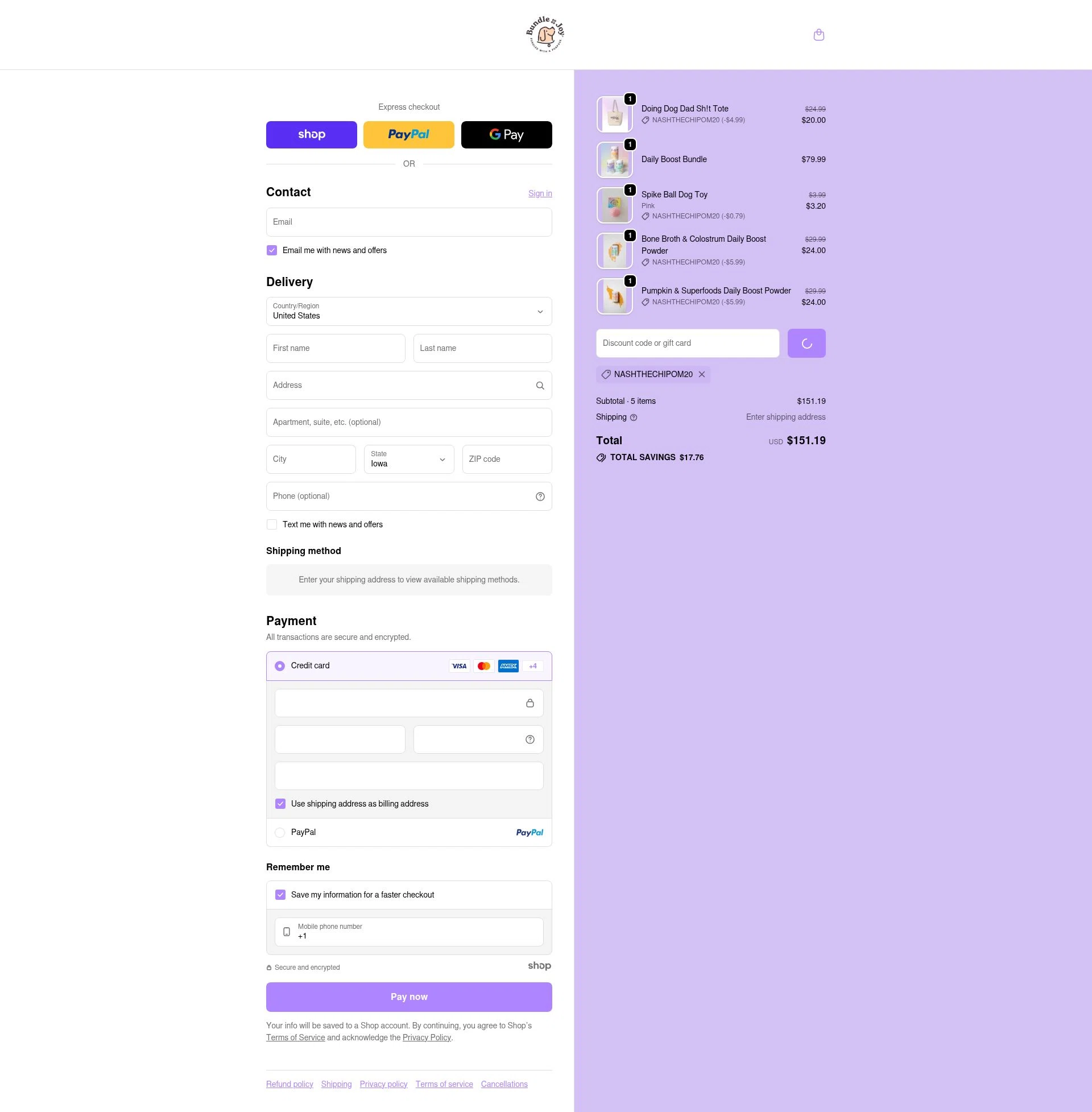 Bundle x Joy checkout page showing Bundle x Joy promo code box | Screenshot taken by SimplyCodes community member on Jan 7, 2026