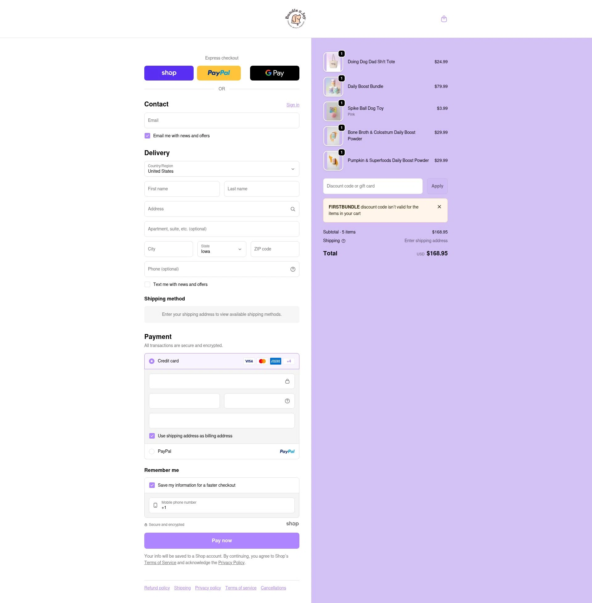 Bundle x Joy checkout page showing Bundle x Joy promo code box | Screenshot taken by SimplyCodes community member on Jan 7, 2026