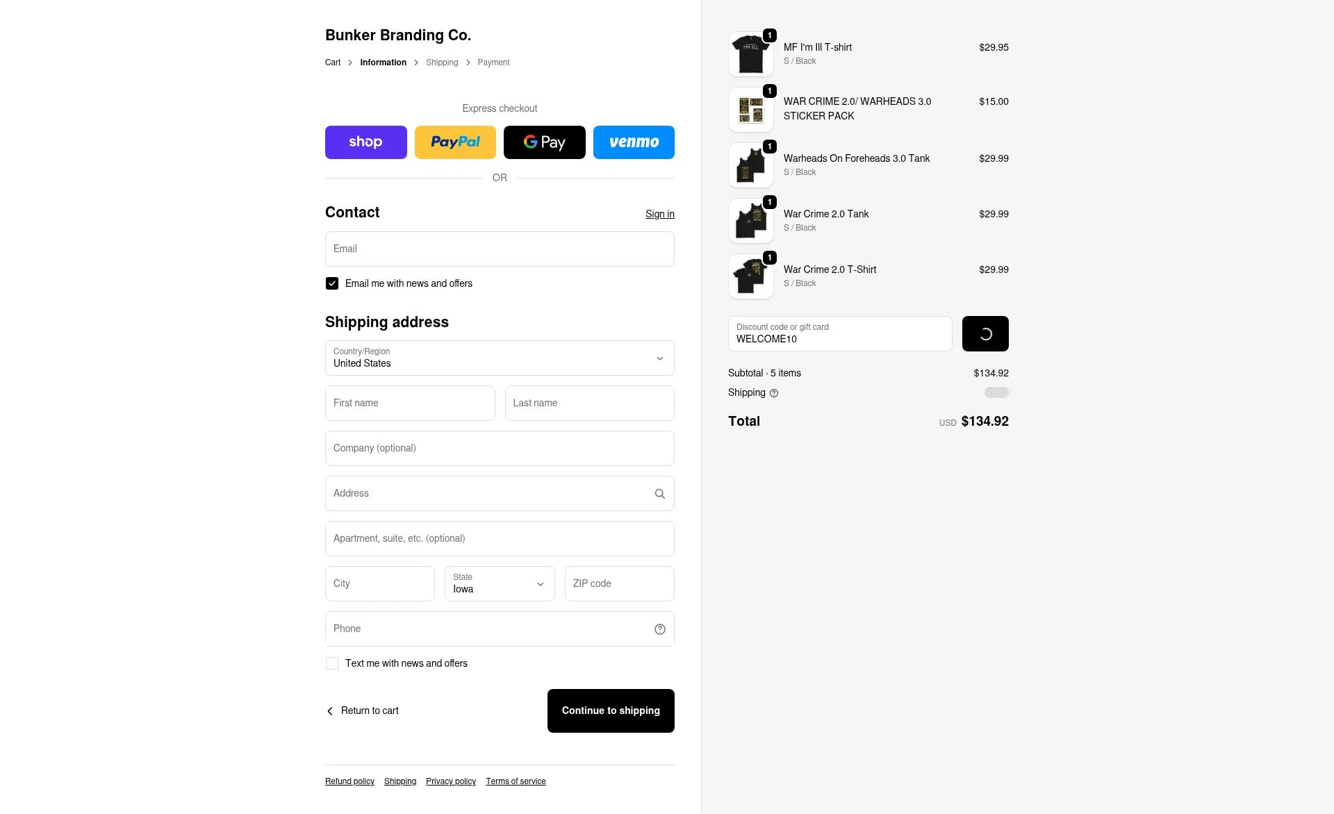 Bunker Branding checkout page showing Bunker Branding discount code box | Screenshot taken by SimplyCodes community member on Feb 14, 2026