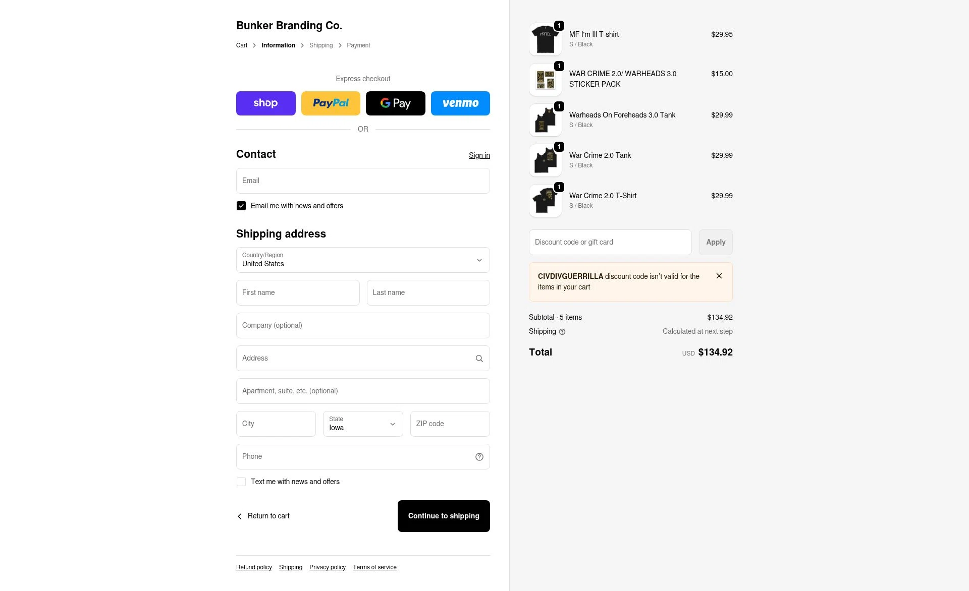 Bunker Branding checkout page showing Bunker Branding discount code box | Screenshot taken by SimplyCodes community member on Feb 5, 2026