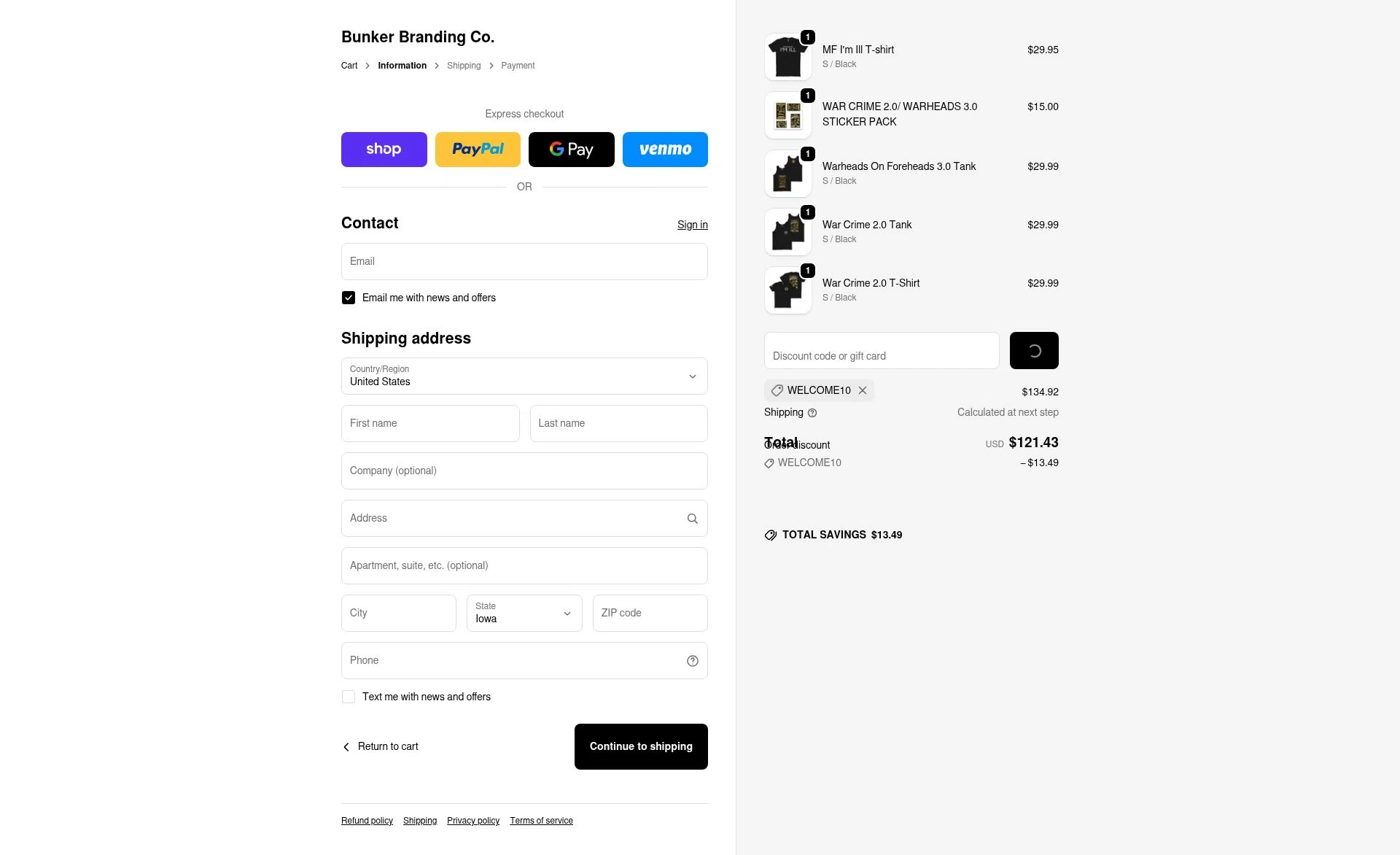 Bunker Branding checkout page showing Bunker Branding discount code box | Screenshot taken by SimplyCodes community member on Feb 9, 2026
