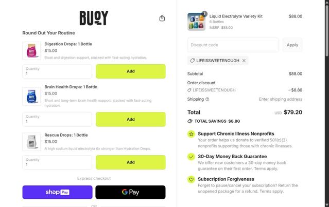 Buoy checkout page showing Buoy promo code box | Screenshot taken by SimplyCodes community member on Aug 1, 2025