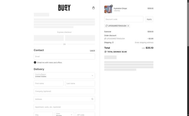Buoy checkout page showing Buoy promo code box | Screenshot taken by SimplyCodes community member on Jul 15, 2025