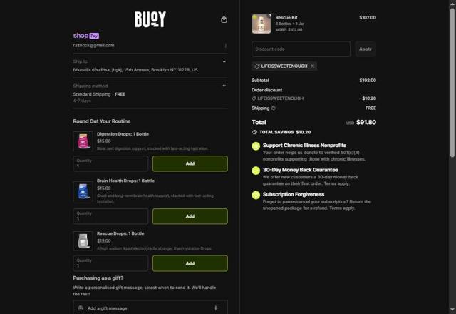 Buoy checkout page showing Buoy promo code box | Screenshot taken by SimplyCodes community member on Jul 15, 2025