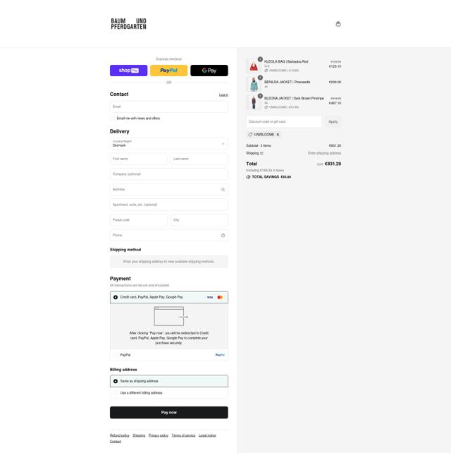 Baum und Pferdgarten checkout page showing Baum und Pferdgarten promo code box | Screenshot taken by SimplyCodes community member on Aug 25, 2025