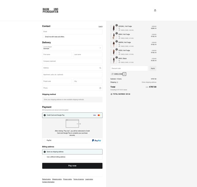 Baum und Pferdgarten checkout page showing Baum und Pferdgarten promo code box | Screenshot taken by SimplyCodes community member on Jan 28, 2025