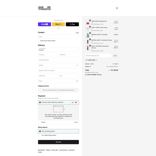 Baum und Pferdgarten checkout page showing Baum und Pferdgarten promo code box | Screenshot taken by SimplyCodes community member on Aug 13, 2025