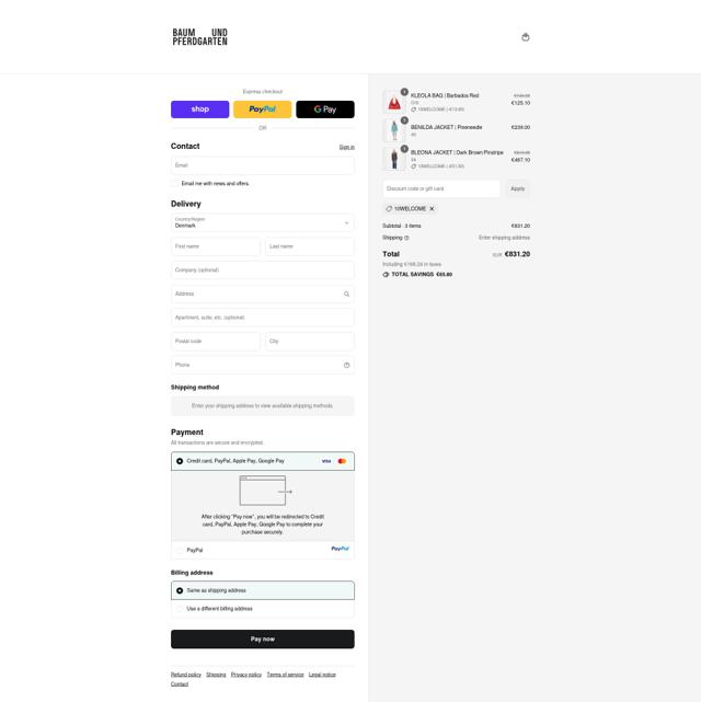 Baum und Pferdgarten checkout page showing Baum und Pferdgarten promo code box | Screenshot taken by SimplyCodes community member on Sep 11, 2025