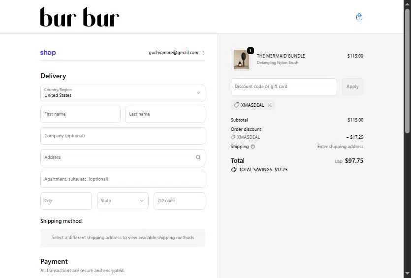 Bur Bur Botanical Hair Oil checkout page showing Bur Bur Botanical Hair Oil promo code box | Screenshot taken by SimplyCodes community member on Feb 18, 2026