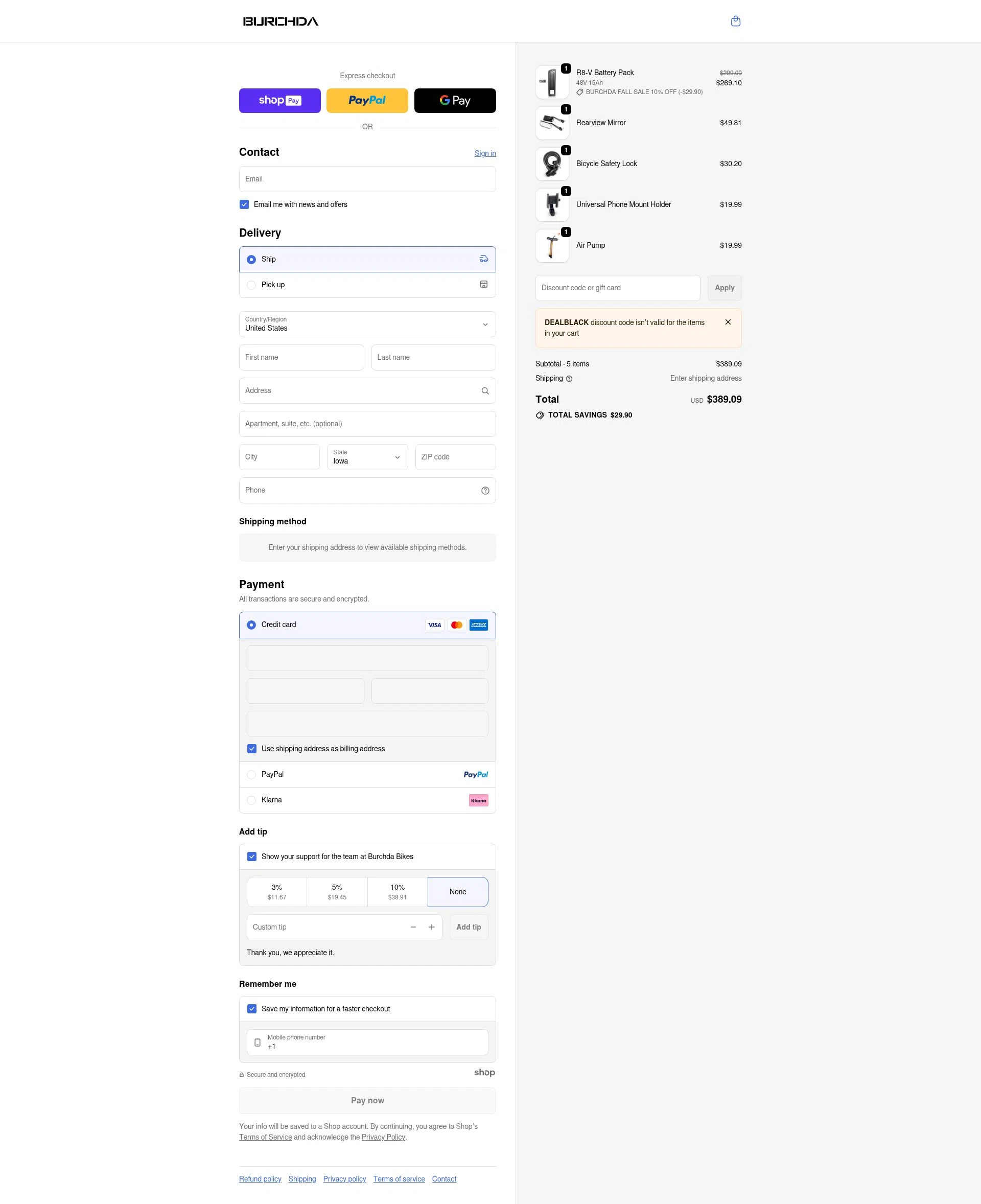 Burchda Bikes checkout page showing Burchda Bikes promo code box | Screenshot taken by SimplyCodes community member on Jan 7, 2026