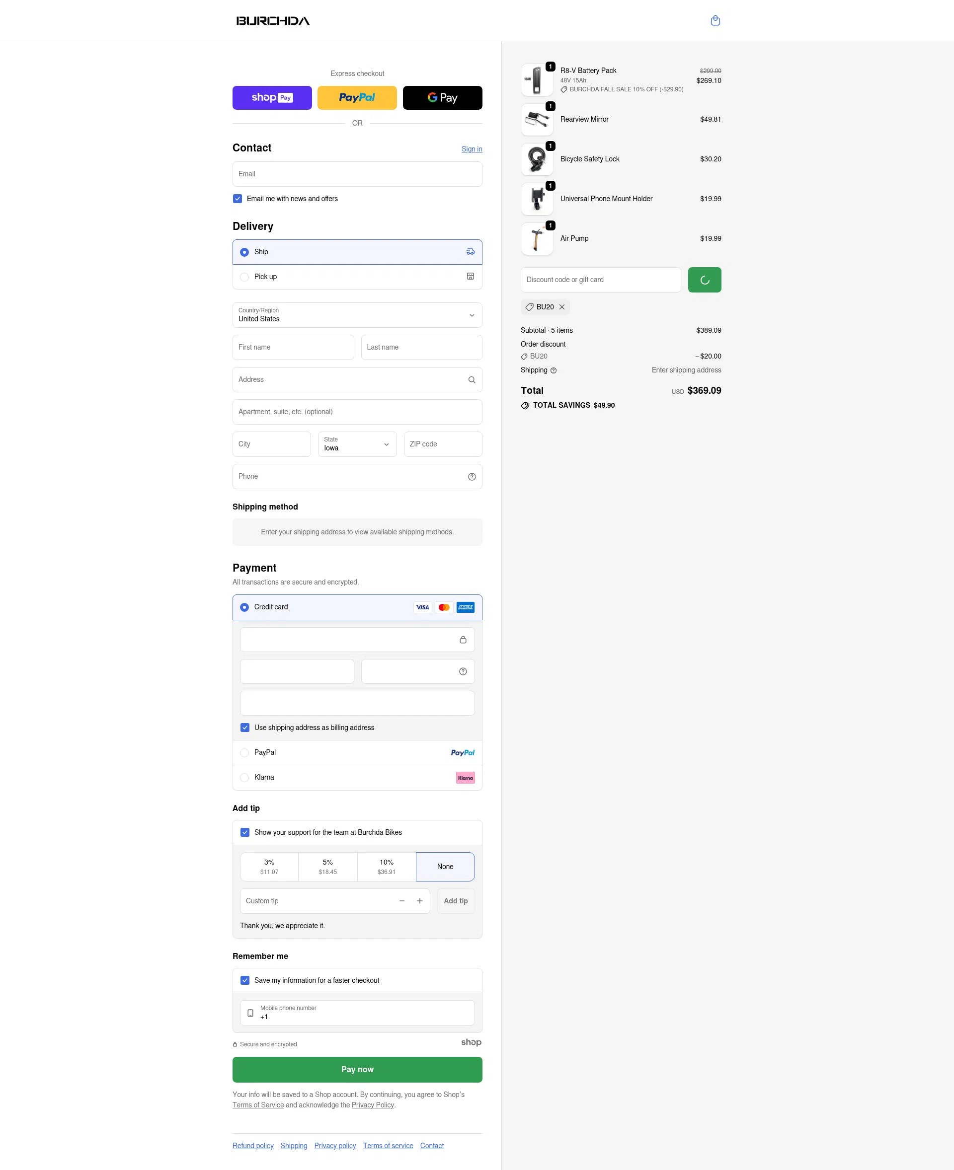 Burchda Bikes checkout page showing Burchda Bikes promo code box | Screenshot taken by SimplyCodes community member on Jan 7, 2026