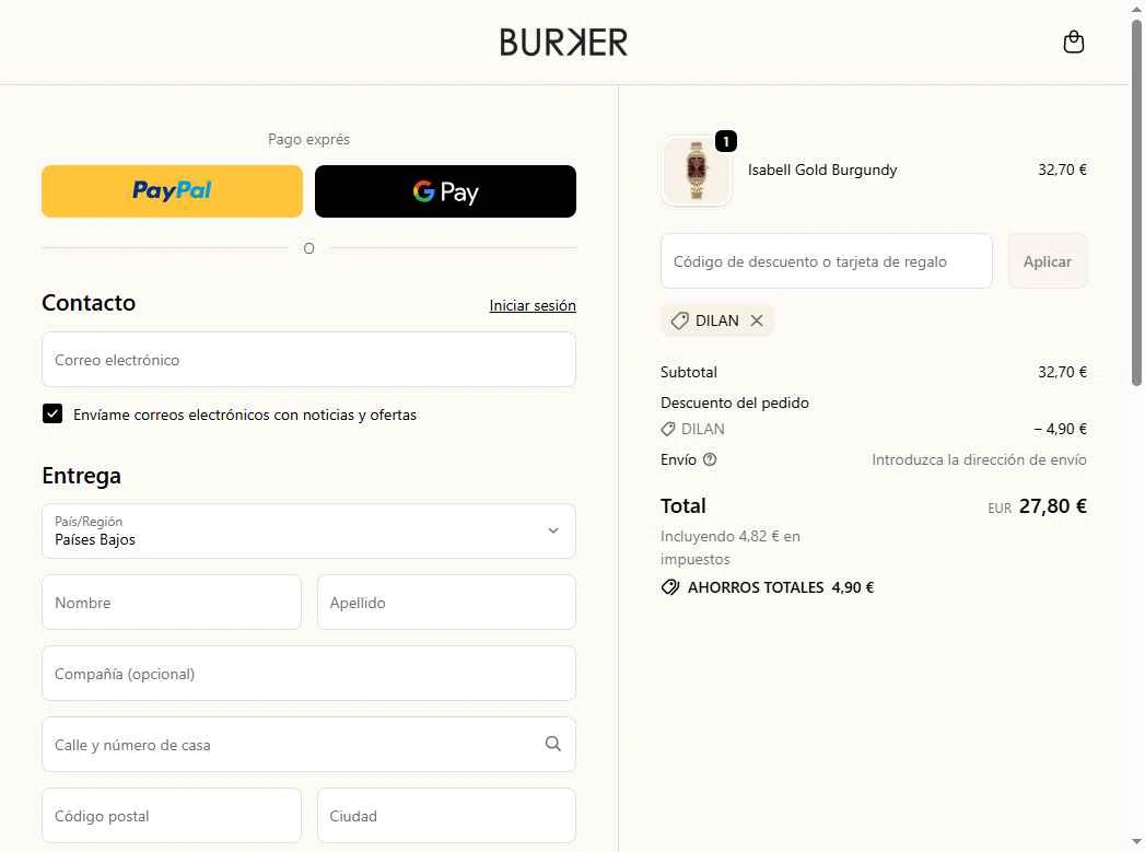 Burker checkout page showing Burker discount code box | Screenshot taken by SimplyCodes community member on Feb 9, 2026