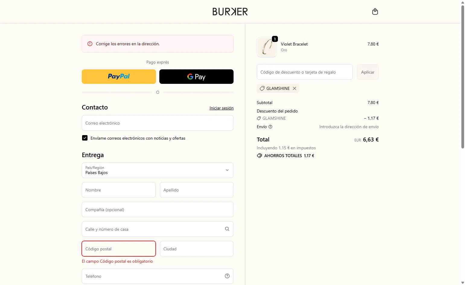 Burker checkout page showing Burker discount code box | Screenshot taken by SimplyCodes community member on Feb 9, 2026