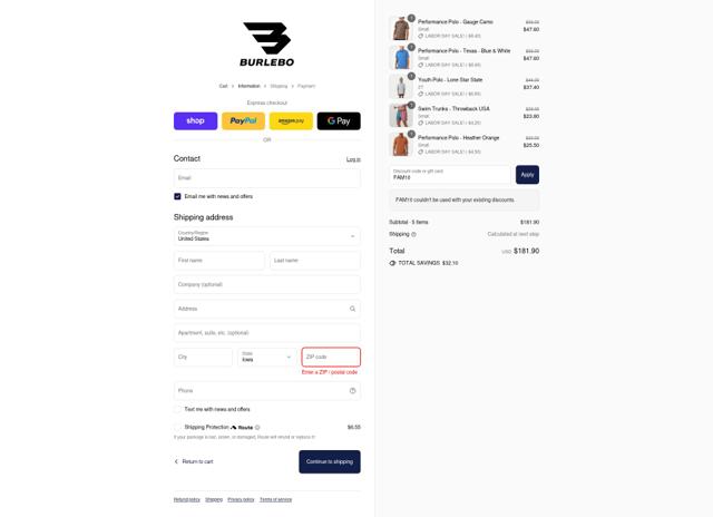 Burlebo checkout page showing Burlebo discount code box | Screenshot taken by SimplyCodes community member on Aug 31, 2025