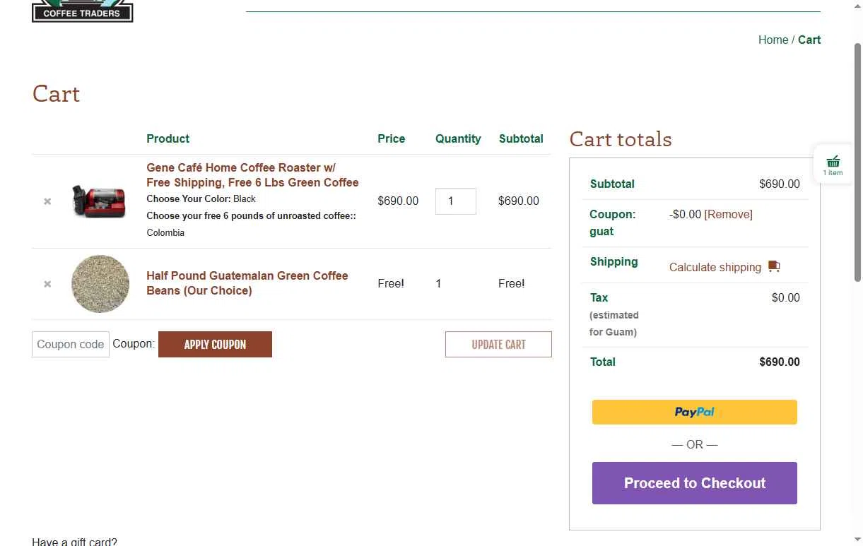 Burman Coffee checkout page showing Burman Coffee coupon code box | Screenshot taken by SimplyCodes community member on Jan 13, 2026