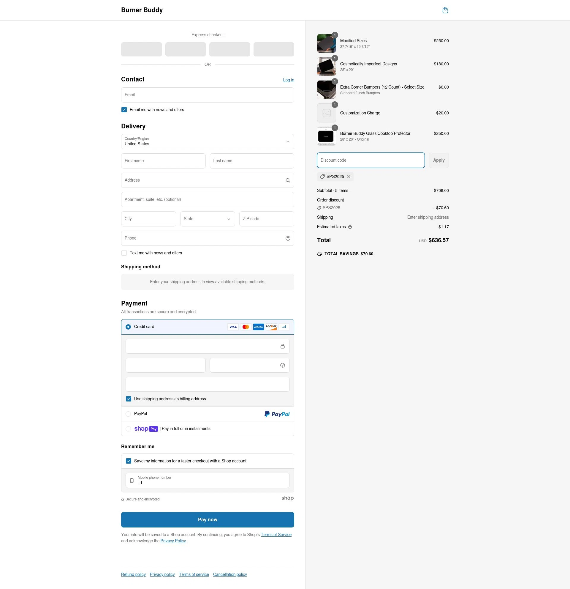 Burner Buddy checkout page showing Burner Buddy promo code box | Screenshot taken by SimplyCodes community member on Apr 21, 2025