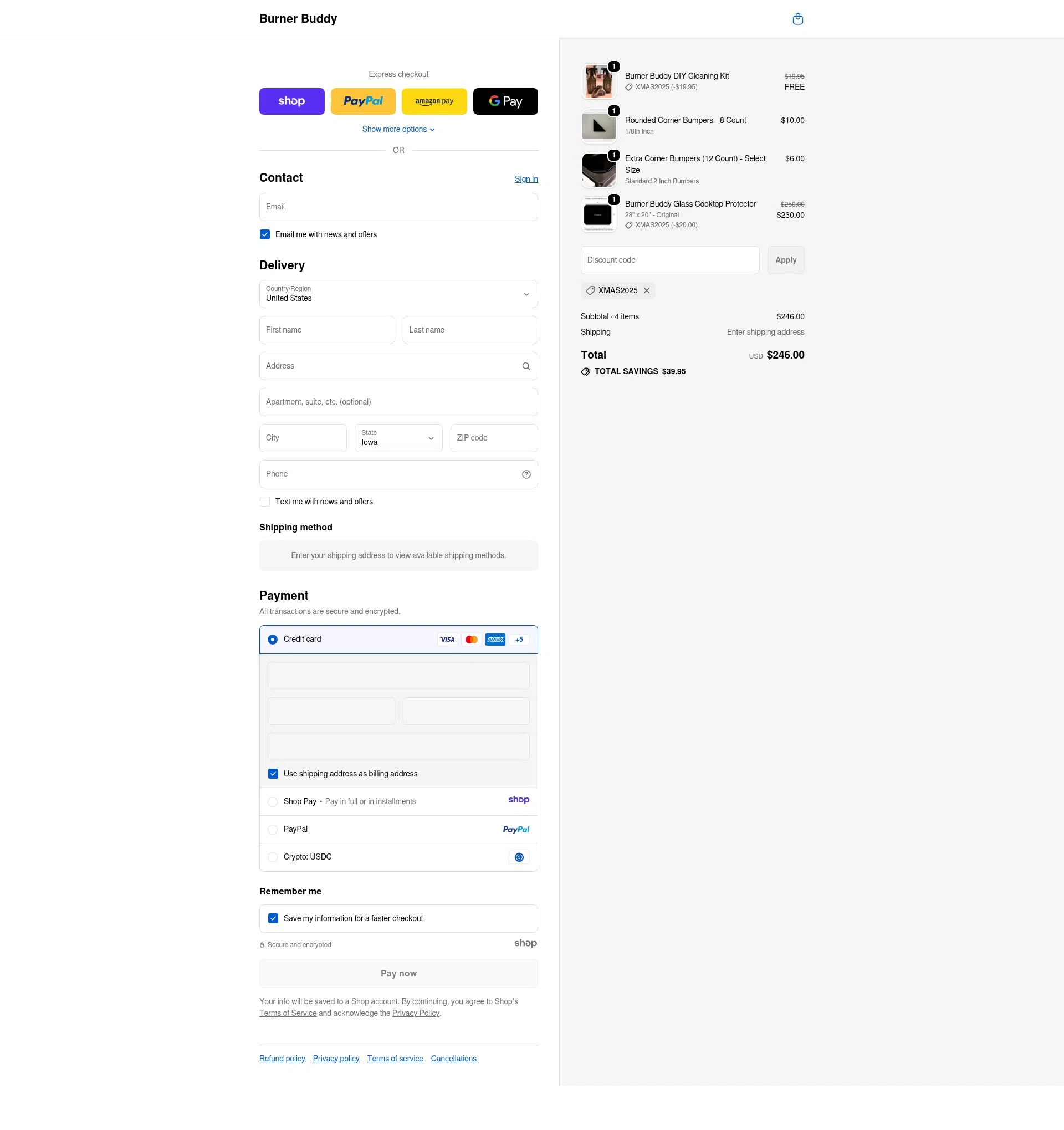 Burner Buddy checkout page showing Burner Buddy promo code box | Screenshot taken by SimplyCodes community member on Dec 27, 2025