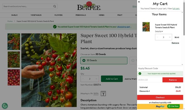 Burpee checkout page showing Burpee discount code box | Screenshot taken by SimplyCodes community member on Sep 3, 2025